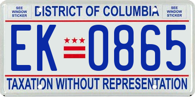 DC license plate EK0865