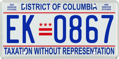 DC license plate EK0867