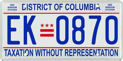 DC license plate EK0870