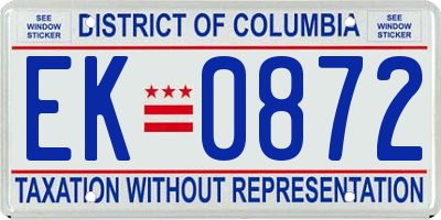 DC license plate EK0872