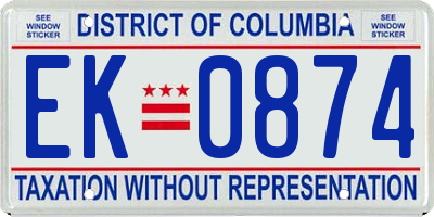 DC license plate EK0874