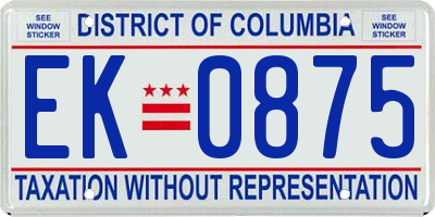 DC license plate EK0875