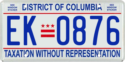 DC license plate EK0876