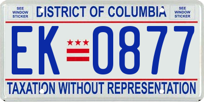 DC license plate EK0877