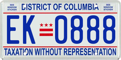 DC license plate EK0888