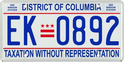 DC license plate EK0892