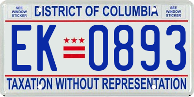 DC license plate EK0893