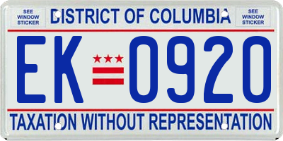 DC license plate EK0920