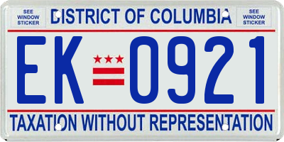 DC license plate EK0921