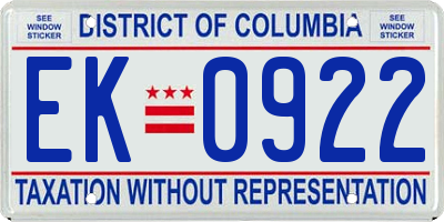 DC license plate EK0922