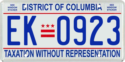 DC license plate EK0923