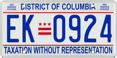 DC license plate EK0924