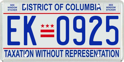 DC license plate EK0925