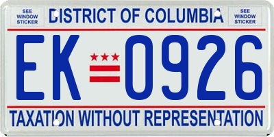 DC license plate EK0926