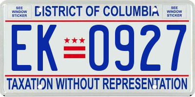 DC license plate EK0927