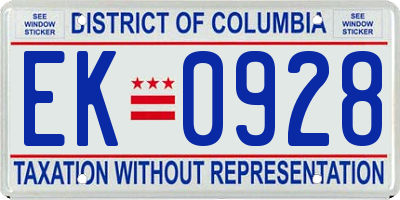 DC license plate EK0928