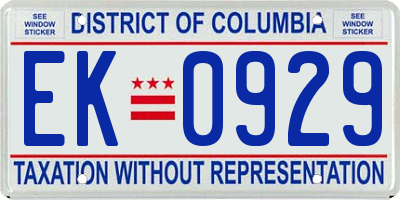 DC license plate EK0929