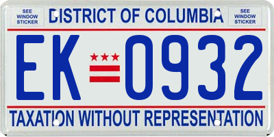 DC license plate EK0932