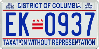 DC license plate EK0937