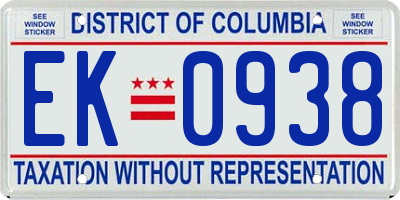 DC license plate EK0938