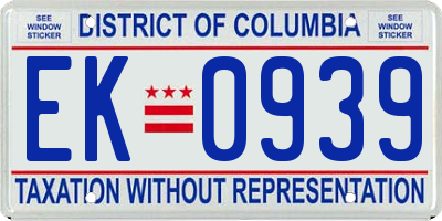 DC license plate EK0939