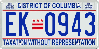 DC license plate EK0943