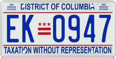 DC license plate EK0947