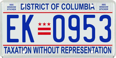 DC license plate EK0953