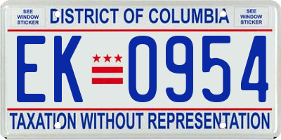 DC license plate EK0954