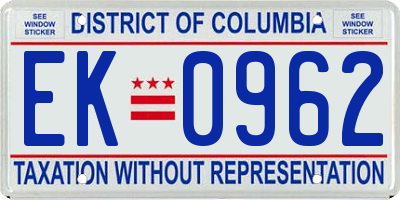 DC license plate EK0962