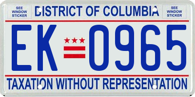 DC license plate EK0965