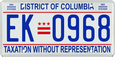 DC license plate EK0968