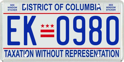 DC license plate EK0980