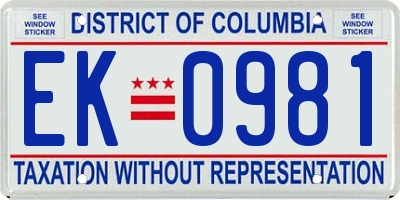 DC license plate EK0981