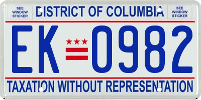 DC license plate EK0982