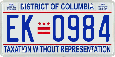 DC license plate EK0984