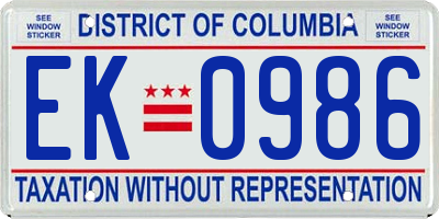 DC license plate EK0986