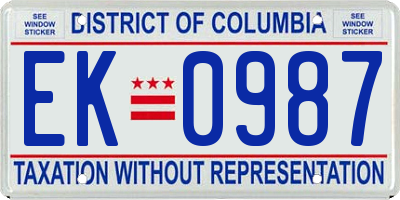 DC license plate EK0987