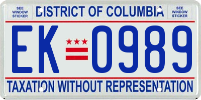 DC license plate EK0989