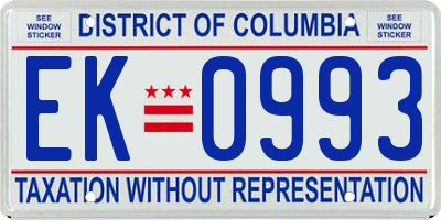 DC license plate EK0993