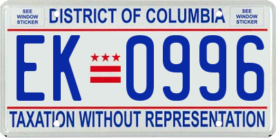 DC license plate EK0996