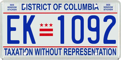 DC license plate EK1092