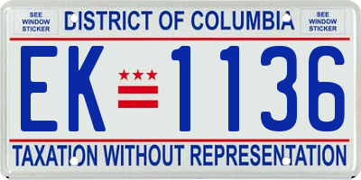 DC license plate EK1136