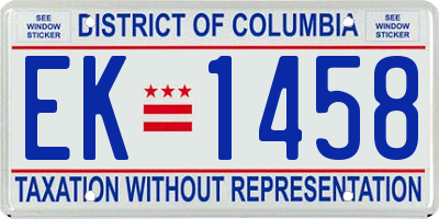 DC license plate EK1458