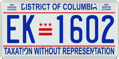 DC license plate EK1602