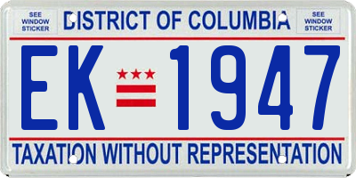 DC license plate EK1947