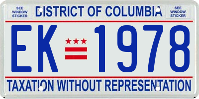 DC license plate EK1978