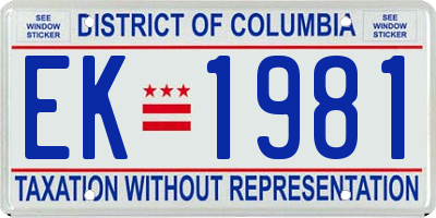 DC license plate EK1981