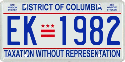 DC license plate EK1982