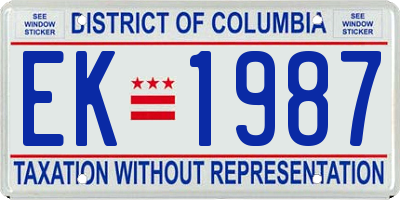 DC license plate EK1987